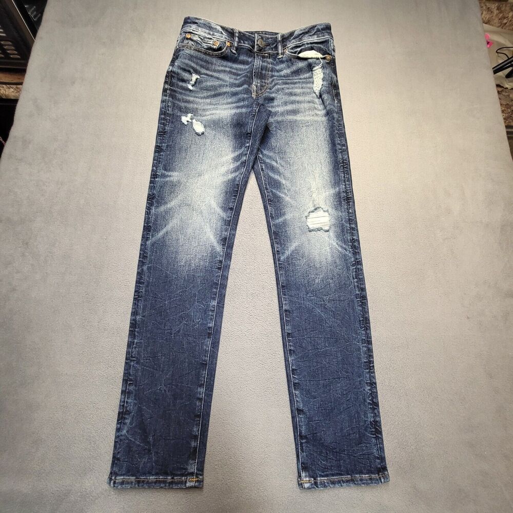 American Eagle Jeans Mens 30x31 Blue Slim Straight Stretch Distressed Denim